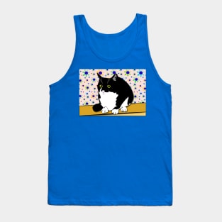 Cute Tuxedo Fatty Cat Sitting on the Bench  copyright TeAnne Tank Top